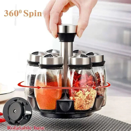 Rotating Glass Spice Jar Set